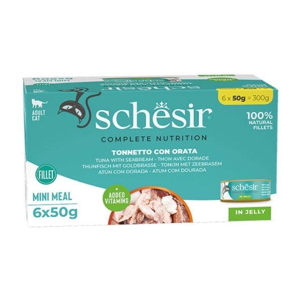 Schesir Tam ve Dengeli Jöle İçinde Ton Balıklı ve Çipuralı Yetişkin Konserve Kedi Maması